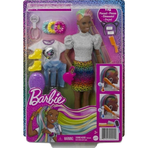 Barbie Leopard Rainbow Hair Doll (Brunette) with Color-Change Hair Feature - Picture 6 of 6